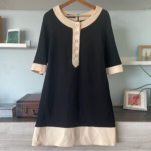 Vintage Gio Guerreri Wool Black and Beige Buttoned A-line ¾ Sleeves Dress
